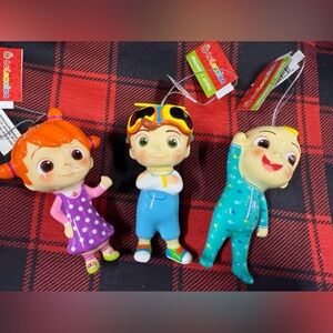 3 Cocomelon Shatterproof Christmas Ornaments JJ, Yoyo and Tomtom  BRAND NEW
